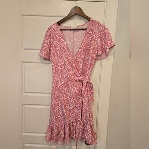 Floral Pink Wrap Dress